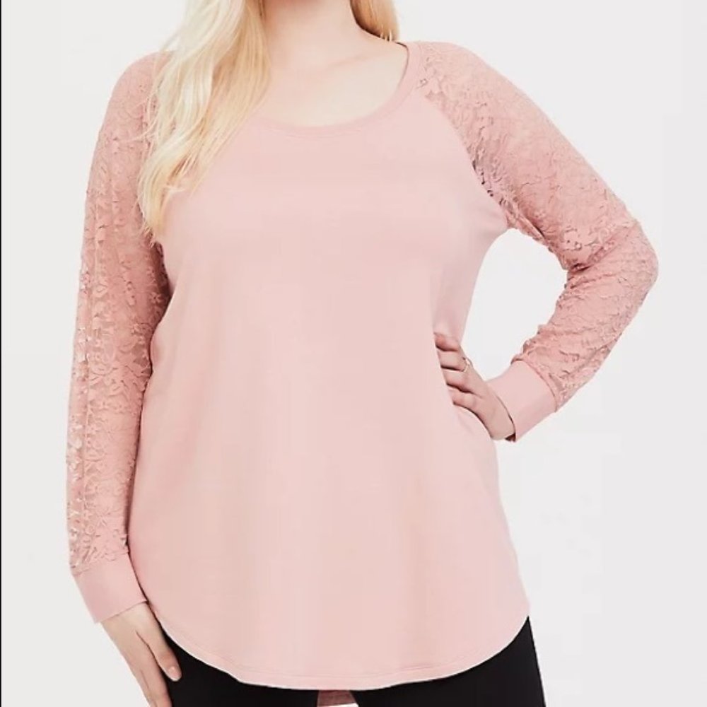 Torrid Pink Lace Sleeve Sweatshirt I 00